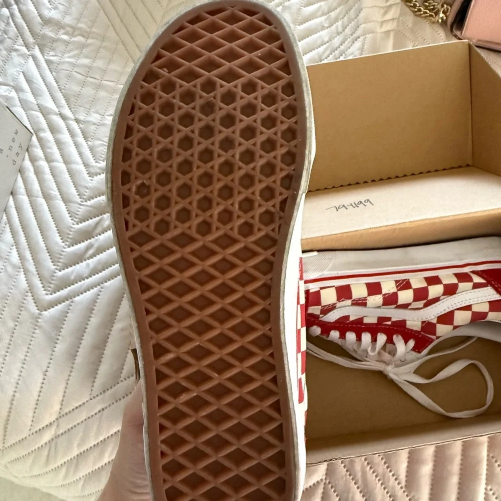 Vans Red and White Checkered Shoes - Picture 2 of 6